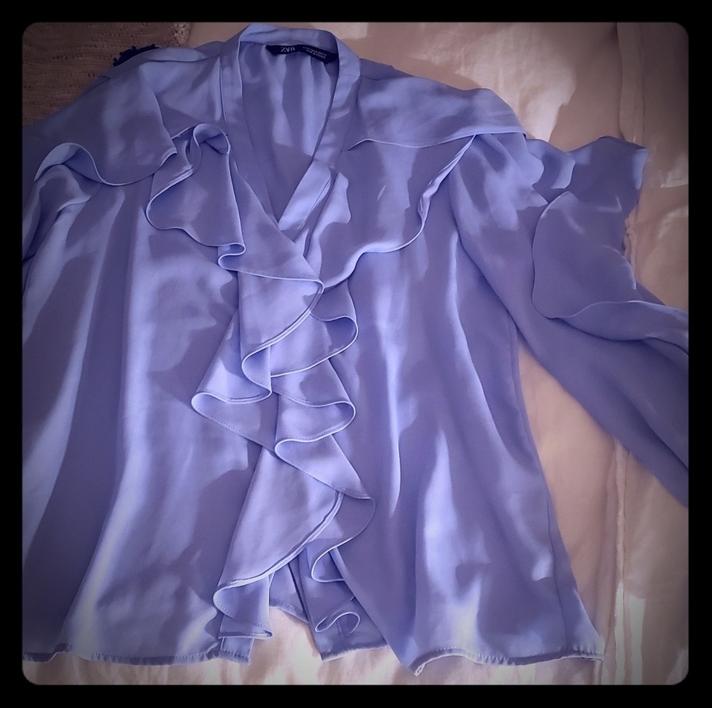 Zara Lavender Ruffle Front Blouse